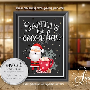 Santa&#39;s Hot Cocoa Bar, Hot Chocolate Bar Sign, Party Decor, Wedding Decor, Winter Theme, Chalkboard Style, Instant Download, Digital Files