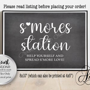 S&#39;mores Favour Station, Wedding Table Sign, Minimalist Wedding, Printable S&#39;mores Sign, Chalkboard Style, Instant Download, Digital Files