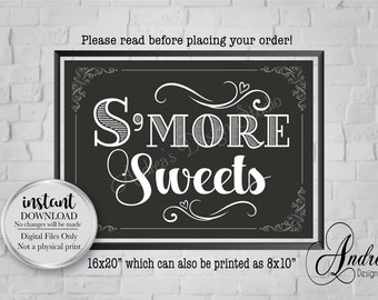 S'more Sweets Sign, S'more Bar Sign, Wedding Signs, Wedding Printables, Party Printables, Instant Download, Digital Files