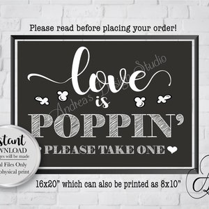 Love Is Poppin&#39; Schild, Popcorn Bar Schild, Hochzeit Popcorn Bar, Party Popcorn Bar Schild, Hochzeit & Party Dekoration, Sofort Download, digitale Dateien