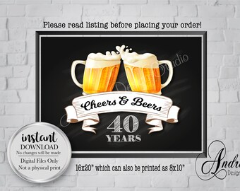 Cheers and Beers Sign, Birthday Cheers and Beers, Anniversary/Birthday Decor, 8x10/16x20, Instant Download, Digital Files