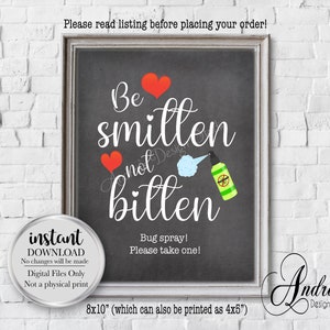 Be Smitten Not Bitten, Wedding Bug Spray Sign, Bug Spray Favour Sign, Outdoor Wedding, Chalkboard Style, Instant Download, Digital Files