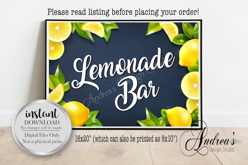 Lemonade Bar Sign Printable Lemonade Bar Sign Party Decor Etsy