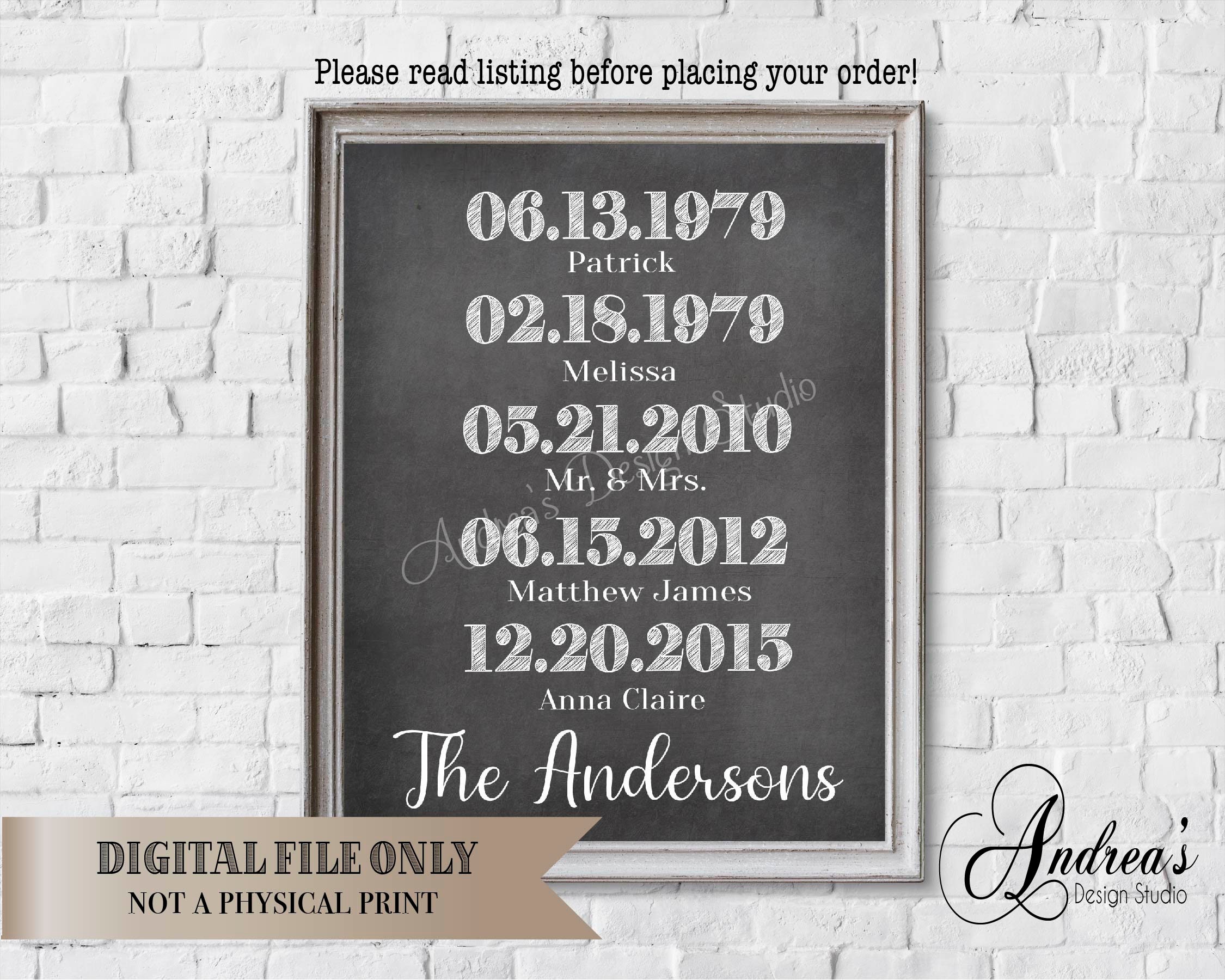 Personalized Important Family Dates Print Wedding Birthday - Etsy