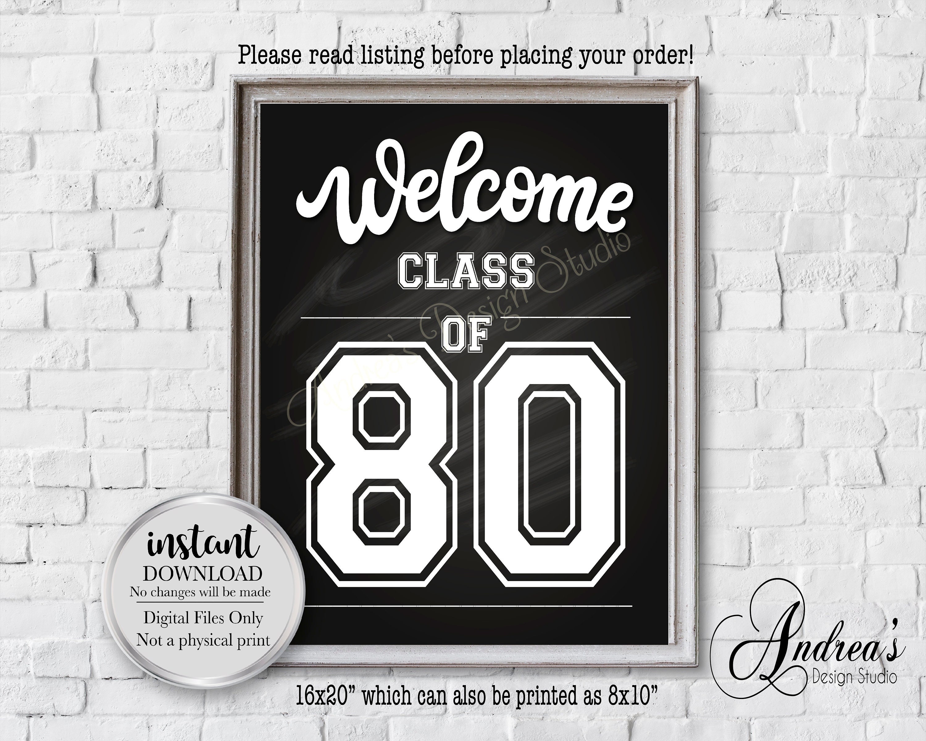 Reunion Welcome Sign, Class of 80 Sign, Party Decor, Class Reunion Party  Sign, Chalkboard Style, Instant Download, Digital Files