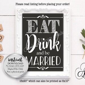 Letrero &quot;Come, bebe y cásate&quot;, imprimible para bodas, decoración de bodas, letrero para decorar la mesa de bodas, descarga instantánea, archivos digitales