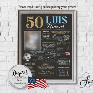 Personalized 50th Birthday Chalkboard Design, 50 Years Ago Year In Review Birthday Gift, 1970 Fun Facts, Digital Files