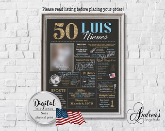 Personalized 50th Birthday Chalkboard Design, 50 Years Ago Year In Review Birthday Gift, 1970 Fun Facts, Digital Files