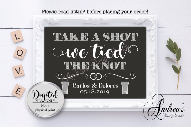 Download Take A Shot We Tied The Knot Wedding Bar Sign Wedding | Etsy