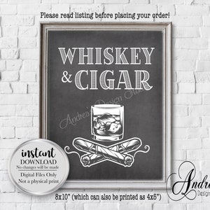 Whiskey and Cigar Bar Sign, Cigars and Whiskey, Bachelor Party Sign, Wedding Decor Signs, Chalkboard Style, Inst