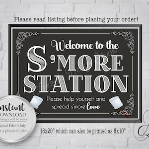 Welcome to the S&#39;more Station, Sweet Table Sign, S&#39;more Bar Sign, Party Printables, Instant Download, Digital Files