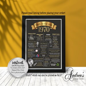 Back in the Year 1970, Flashback to 1970, Gold Theme, US Version, Instant Download, Digital Files ONLY