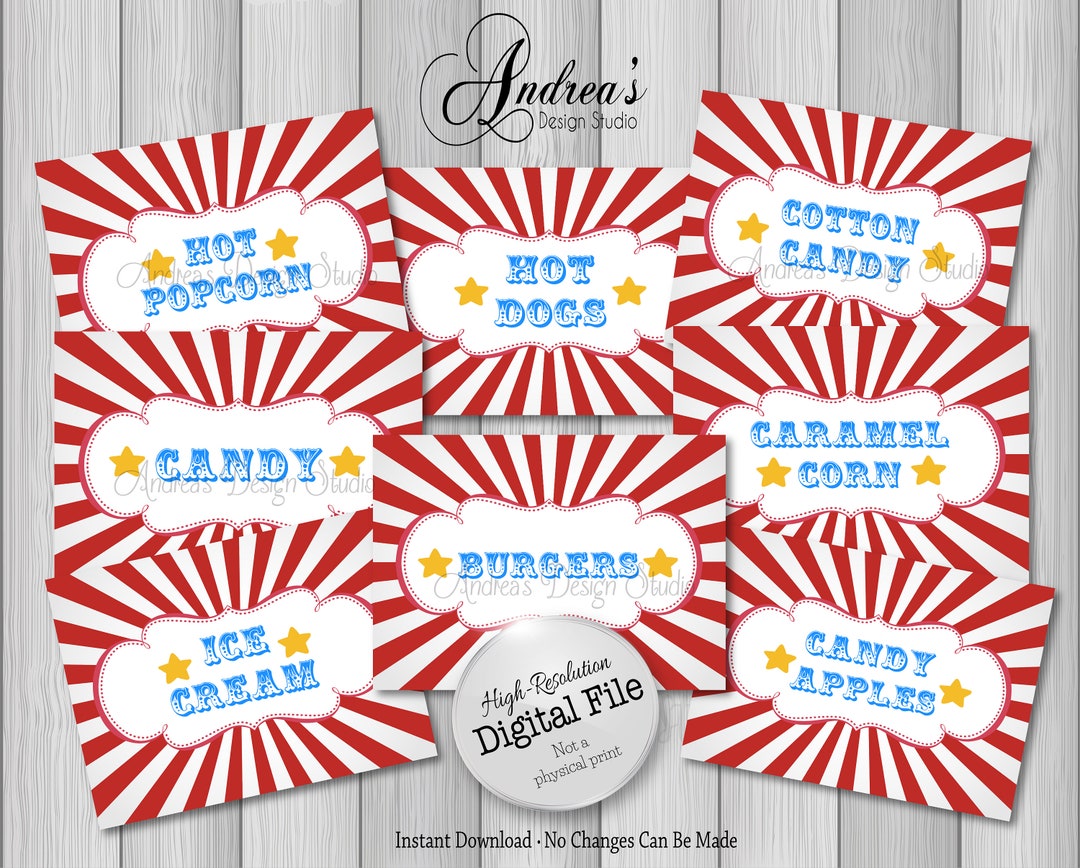 Carnival Food Signs, Carnival Theme Party, Party Decor, Party Food ...