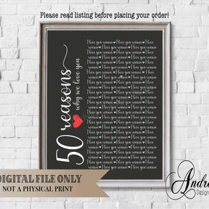 50 Reasons Why We Love You, Personalized Birthday Gift, Retirement Gift, Graduation Gift, Gifts For Her, Gifts For Him, Digital Download
