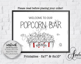 Bord popcornbar, popcornbar bruiloft, bord popcornbar feest, decor bruiloft en feest, instant download, digitale bestanden