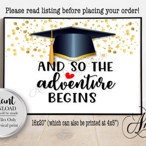 And So The Adventure Begins, Graduation Party Decoration, Graduation Celebration Sign, Grad Party Sign, Instant Download, Digital Files