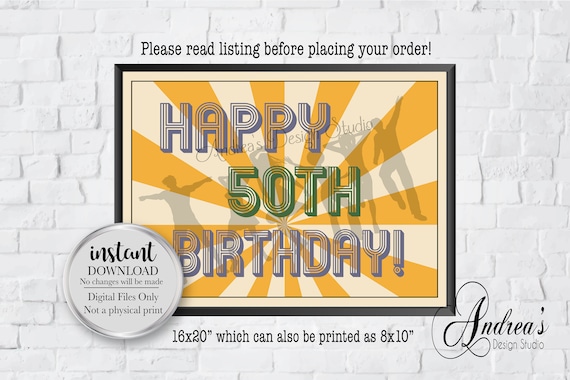 Retro Happy 50th Birthday Sign Printable 50th Birthday Party | Etsy