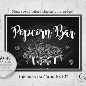 Popcorn Bar Schild, Hochzeit Popcorn Bar, Party Popcorn Bar Schild, Hochzeit & Party Dekoration, Kreidetafel, sofortiger Download, digitale Dateien