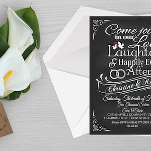 Love, Laughter & Happily Ever After Wedding Invite, Wedding Printables, Wedding Invitations, Chalkboard Invite, Digital Files