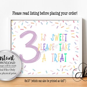Tres es dulce, por favor, tome un dulce, letrero para mesa de dulces, dulces para fiestas, mesa de dulces, mesa de recuerdos, descarga instantánea, archivos digitales