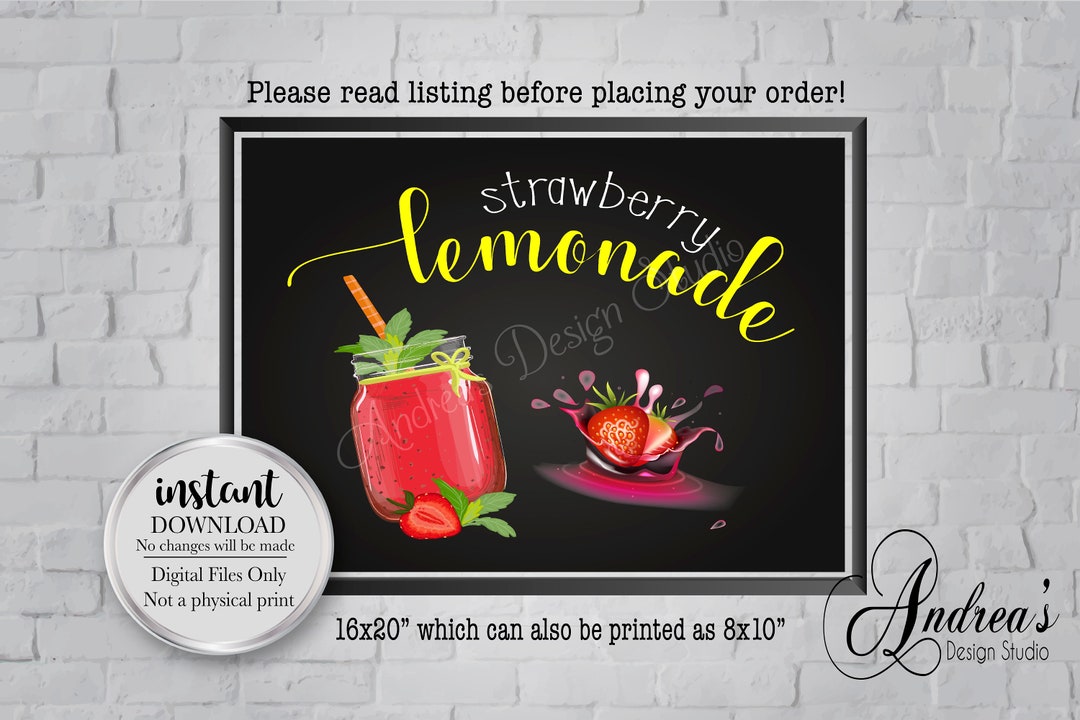 Strawberry Lemonade Bar Sign, Printable Lemonade Bar Sign, Party Decor ...