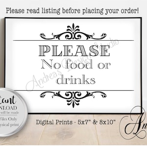 Please No Food or Drinks Sign, Home Decor, Printable Sign, Party Decor, Chalkboard Style, Home Rules Sign, Instant Download, Digital Files