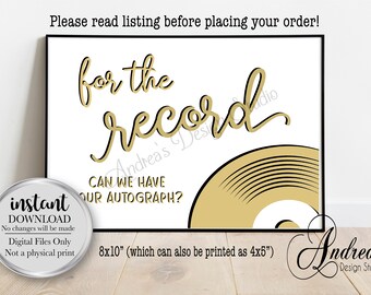For the Record Can We Have Your Autograph, Gold Record Guest Book Sign, Record Wedding Guest Book, Instant Download, Digital Files