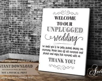 Unplugged Wedding Sign, Wedding Printables, Wedding Decor, Wedding Ceremony Sign, Wedding Reception Sign,, Instant Download, Digital File