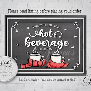 Warm Up At The Hot Beverage Station, Hot Drinks Bar, Coffee, Tea, Hot Cocoa, Party Decor, Chalkboard Style, Instant Download, Digital Files