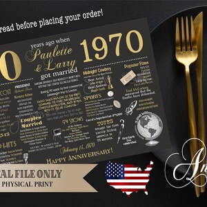 50th Anniversary Chalkboard Placemat, Party Decor, Party Table Decor, 1970 Fun Facts, 50th Anniversary Gift, 50 Years Ago, Digital Files