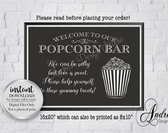 Popcorn Bar Sign, Wedding Popcorn Bar, Party Popcorn Bar Sign, Wedding & Party Decor, Chalkboard Style, Instant Download, Digital Files