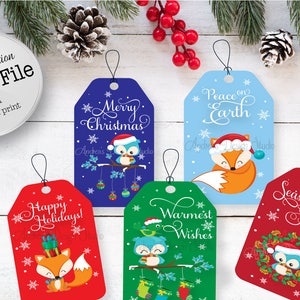 Bosdieren kerstkaartjes, cadeaukaartjes vakantie, afdrukbare tags, kerst printables, DIY prints, Instant Download, digitale bestanden