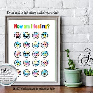 How Am I Feeling? FeelingsWall Art,  Emotional Check-In Chart, Mental Health Decor, Feelings Poster, Instant Download, Digital Files