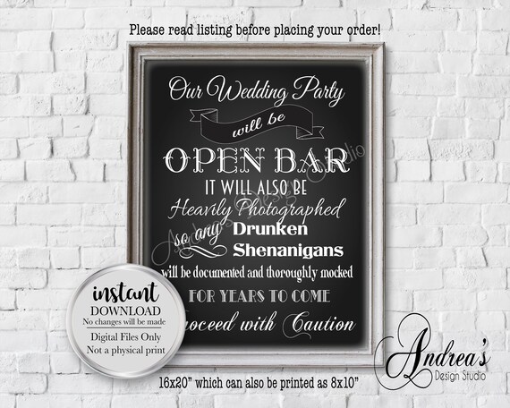 Wedding Open Bar Sign Chalkboard Style Reception Decor | Etsy