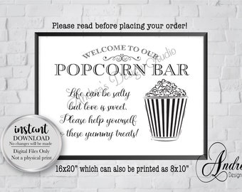 Popcornbarbord, popcornbar bruiloft, bord feestpopcornbar, feestdecor, bruiloft en feestdecor, lekkernij, instant download, digitale bestanden