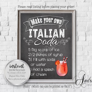 Italian Soda Bar Sign, Make Your Own, Beverage Sign, Party Decor, Wedding Decor, Chalkboard Style, Instant Download, Digital Files
