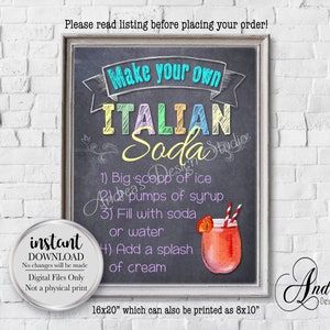 Italian Soda Bar Sign, Make Your Own, Beverage Sign, Party Decor, Wedding Decor, Chalkboard Style, Instant Download, Digital Files