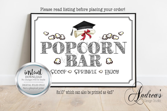 Graduation Popcorn Bar Sign: Celebrate with a Popcorn Station, Party Decor, Graduation Popcorn Buffet, Instant Download, Digital Files