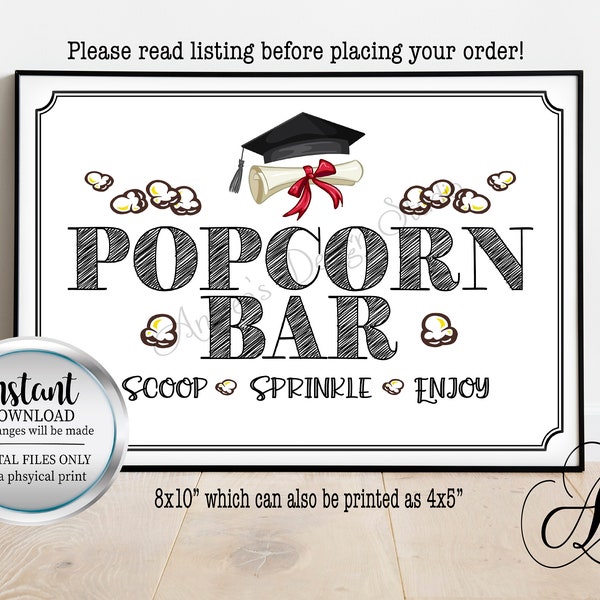 Graduation Popcorn Bar Sign: Celebrate with a Popcorn Station, Party Decor, Graduation Popcorn Buffet, Instant Download, Digital Files