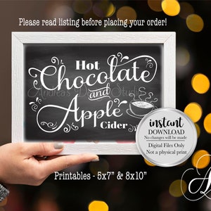 Hot Chocolate and Apple Cider Sign, Wedding Printables, Winter Printables, Chalkboard Style Instant Download, Digital Prints