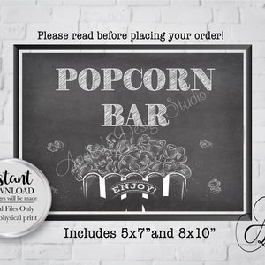 Enseigne de barre de pop-corn de mariage, enseigne de barre de pop-corn de fête, décoration de mariage et de fête, style tableau, téléchargement immédiat, fichiers numériques