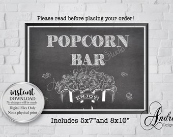 Bord Popcorn Bar, Popcorn Bar Bruiloft, Bord Popcorn Bar Feest, Decor Bruiloft & Feest, Schoolbordstijl, Instant Download, Digitale bestanden