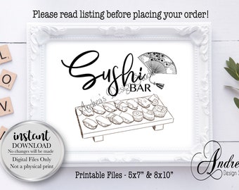 Sushi Bar Sign, Wedding Table Sign, Wedding Food Sign, Party Table Sign, Food Station Sign, Buffet Sign, Instant Download, Digital File