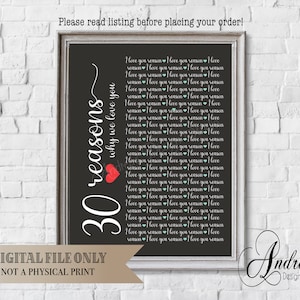 30 Reasons Why We Love You, Personalized Birthday Gift, Retirement Gift, Graduation Gift, Gifts For Her, Gifts For Him, Digital Download