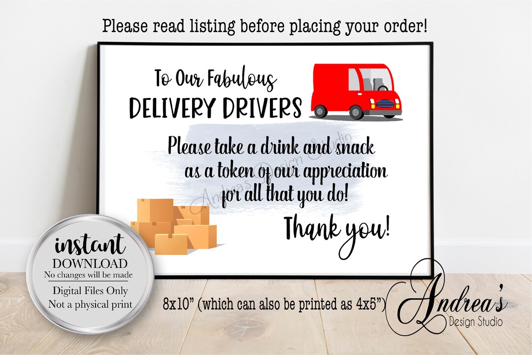 Delivery Driver Snack Sign, Parcel Deliveries, Amazon, Fedex, UPS Thank ...
