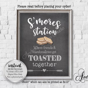 S&#39;mores Station Sign, Where Marshmallows and Friends Get Toasted Together, Party Decor, Wedding Decor, Instant Download, Digital Files