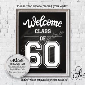 Welcome Class of 60 Sign, Class Reunion Welcome Sign, Class of 60 Party Decor Sign, Chalkboard Style, Instant Download, Digital Files