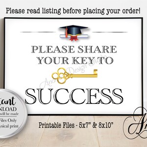 Please Share Your Key to Success Sign, Graduation Party Sign, Advice for the Grad,  Printable Sign, Digital Download Only