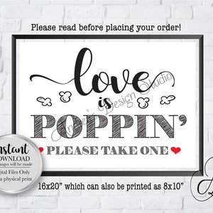 Love Is Poppin&#39; Sign, Popcorn Bar Sign, Wedding Popcorn Bar, Party Popcorn Bar Sign, Wedding & Party Decor, Instant Download, Digital Files