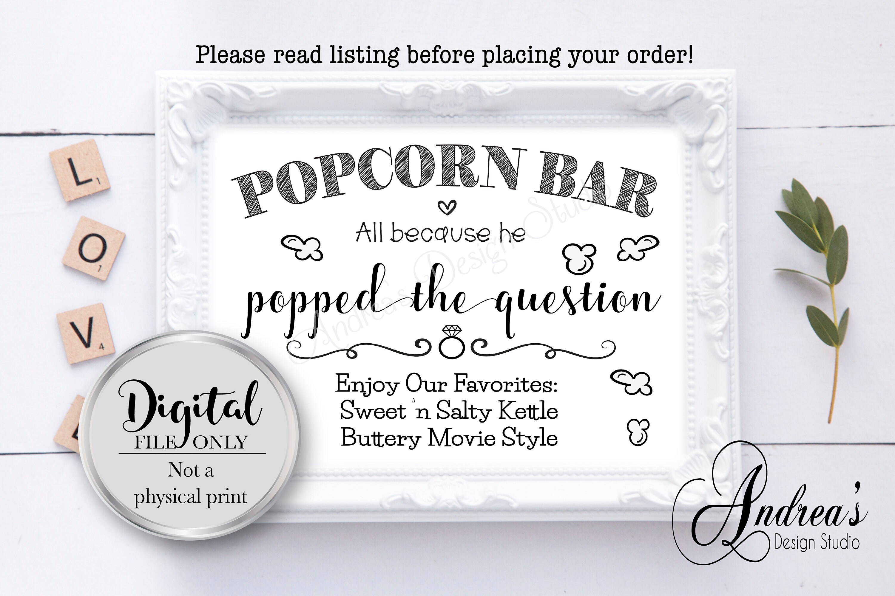 All Because He Popped The Question Popcorn Bar Sign Bridal | Etsy